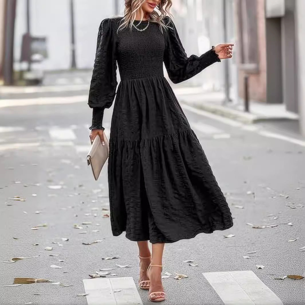 Women's Round-neck Lantern Sleeve Long Sleeve Dress