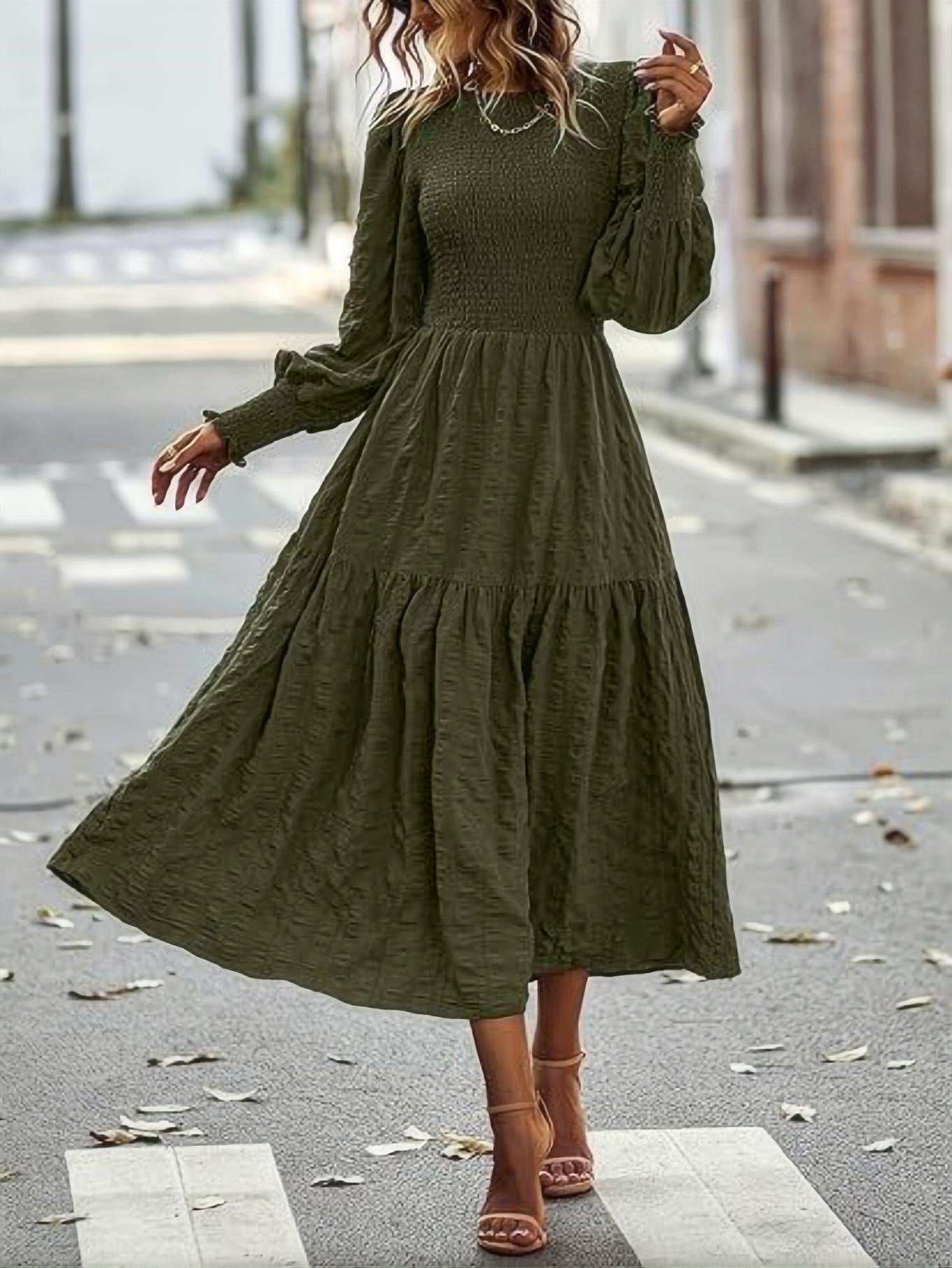 Women's Round-neck Lantern Sleeve Long Sleeve Dress