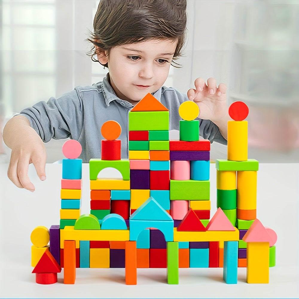 100 PCS Children Wood Building Blocks