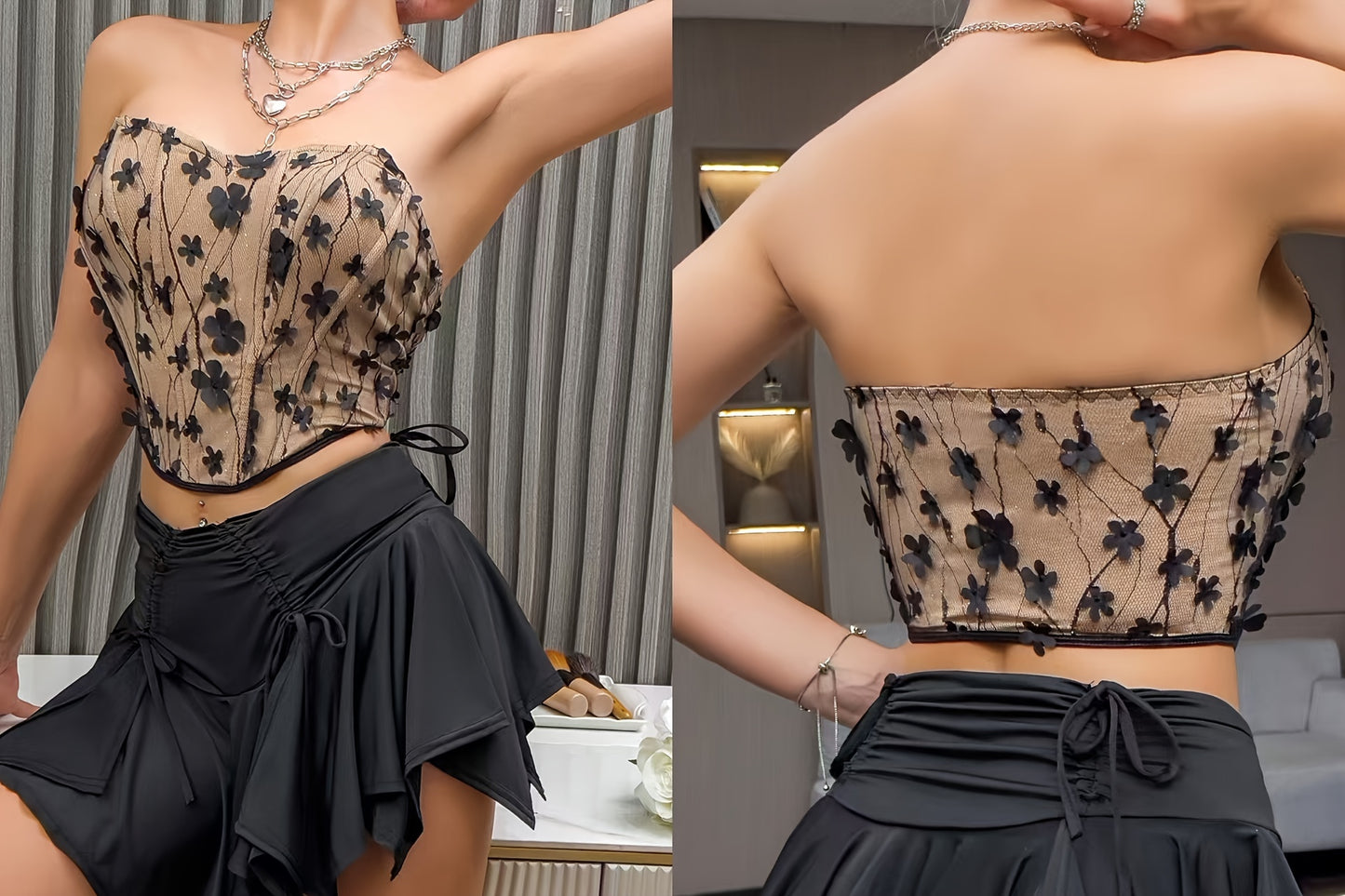 Lace Print Backless Tube Top