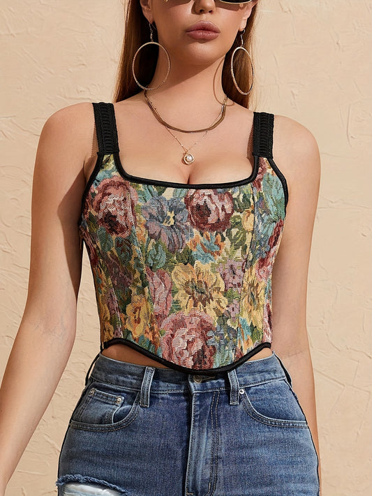 Vintage Floral Print Corset Top