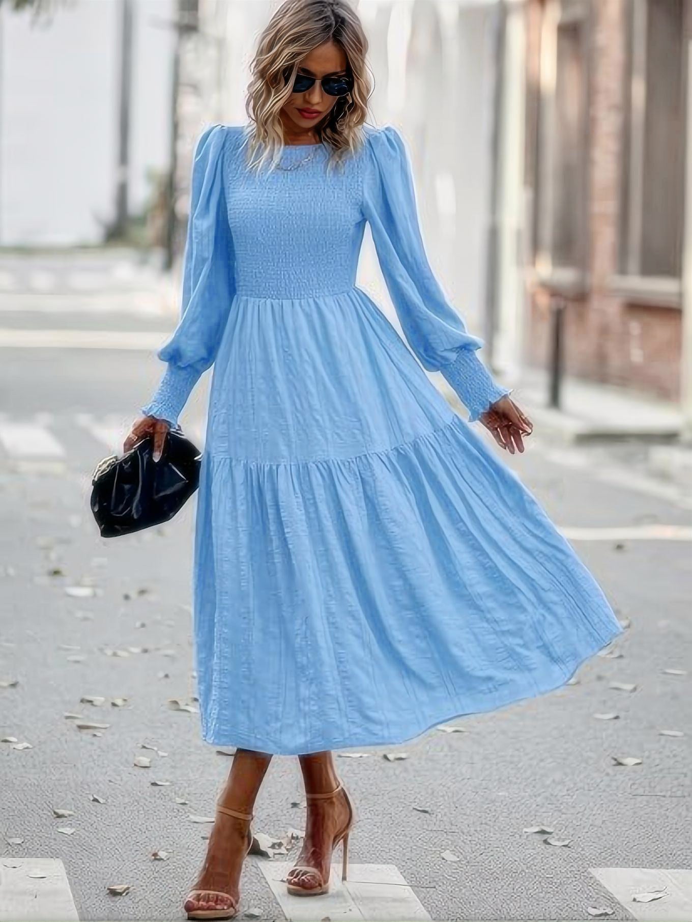 Women's Round-neck Lantern Sleeve Long Sleeve Dress