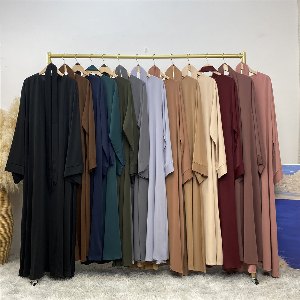 Solid Color Lace-up Muslim Dress