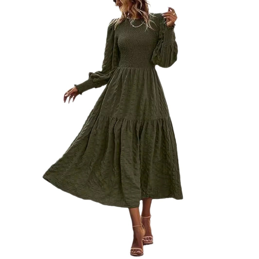 Women's Round-neck Lantern Sleeve Long Sleeve Dress