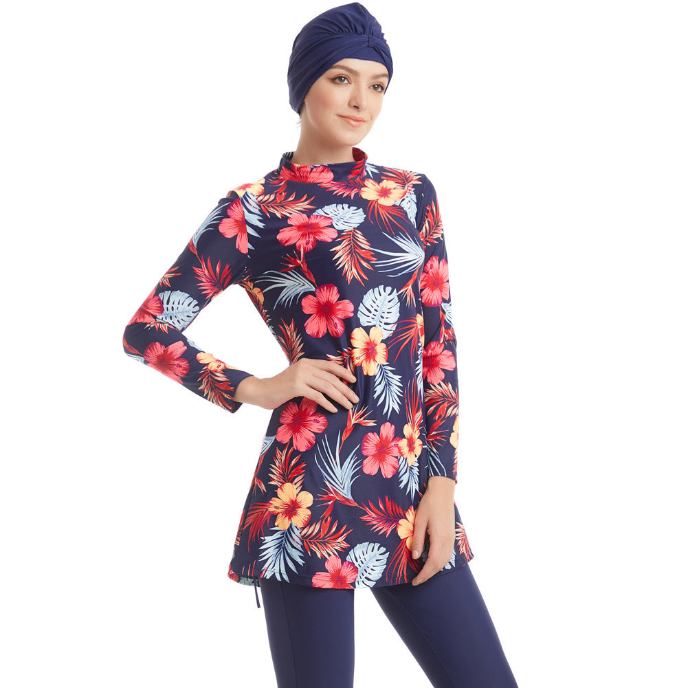 Muslim Swimwear Women Modest Patchwork Hijab Long Sleeves Sport Swimsuit Islamic muslimah Burkinis Wear Bathing Suit