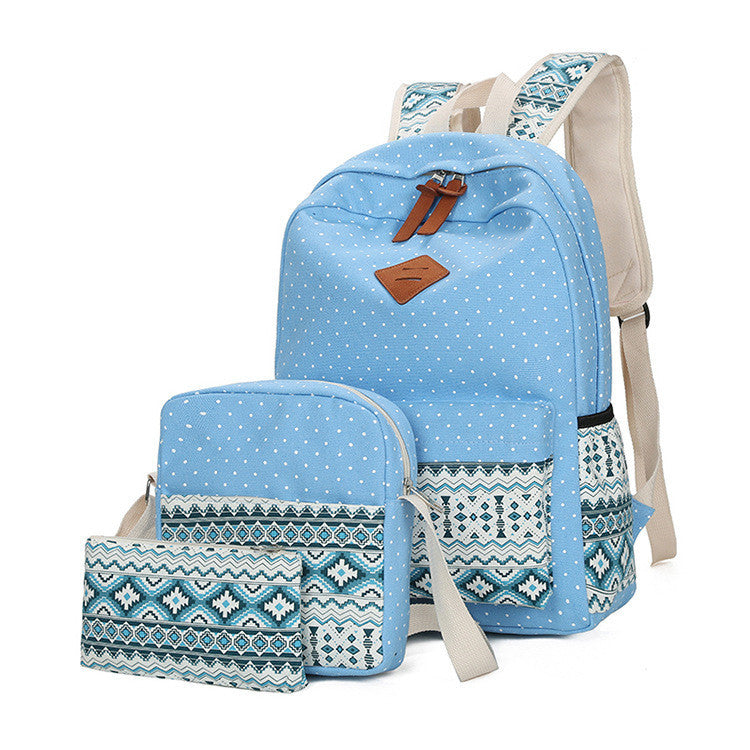 Three-Piece Polka Dot Canvas Travel Backpack