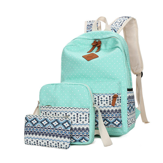 Three-Piece Polka Dot Canvas Travel Backpack