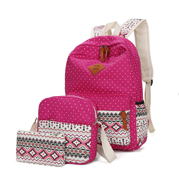 Three-Piece Polka Dot Canvas Travel Backpack