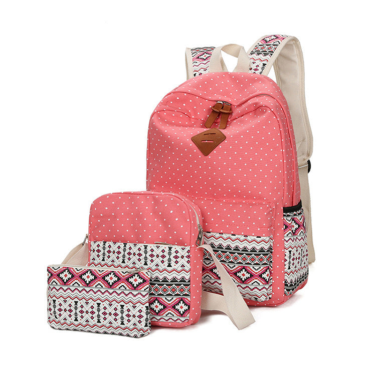 Three-Piece Polka Dot Canvas Travel Backpack