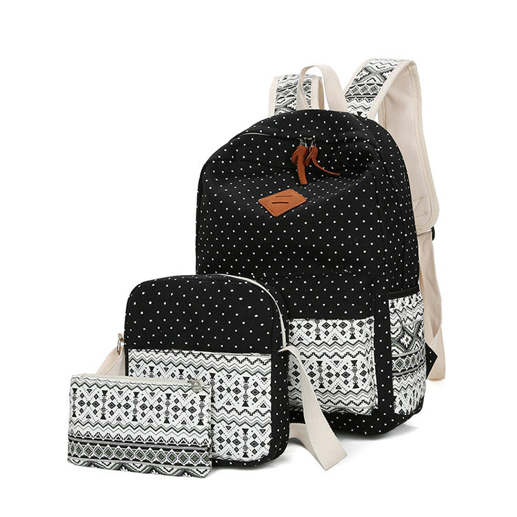 Three-Piece Polka Dot Canvas Travel Backpack