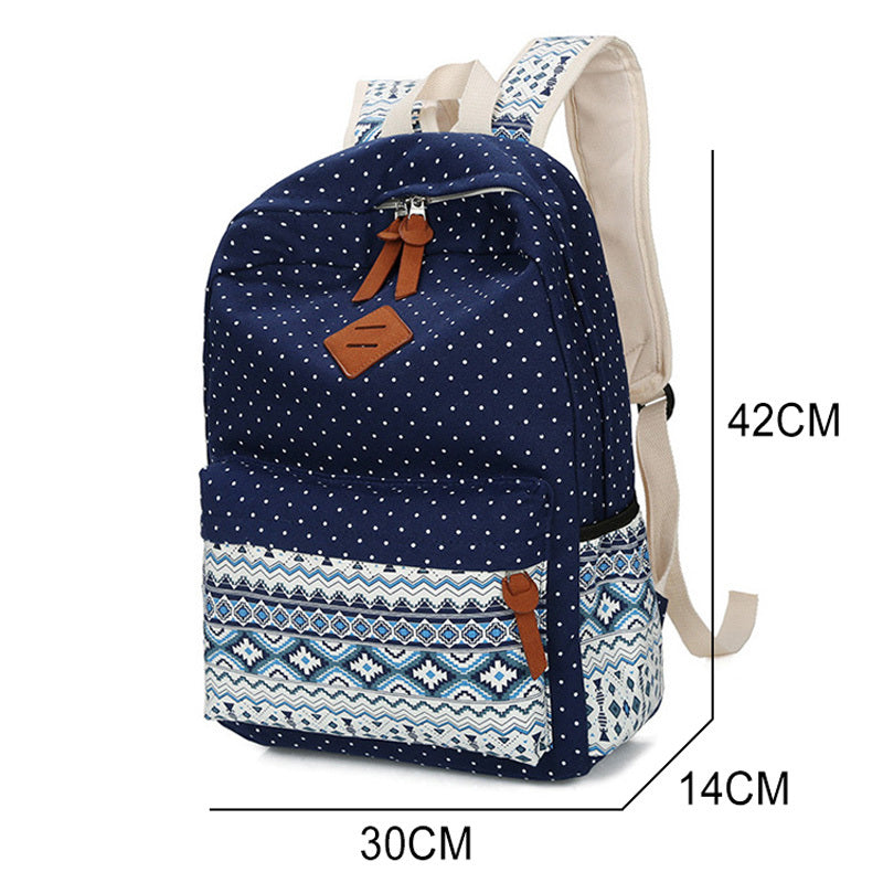 Three-Piece Polka Dot Canvas Travel Backpack