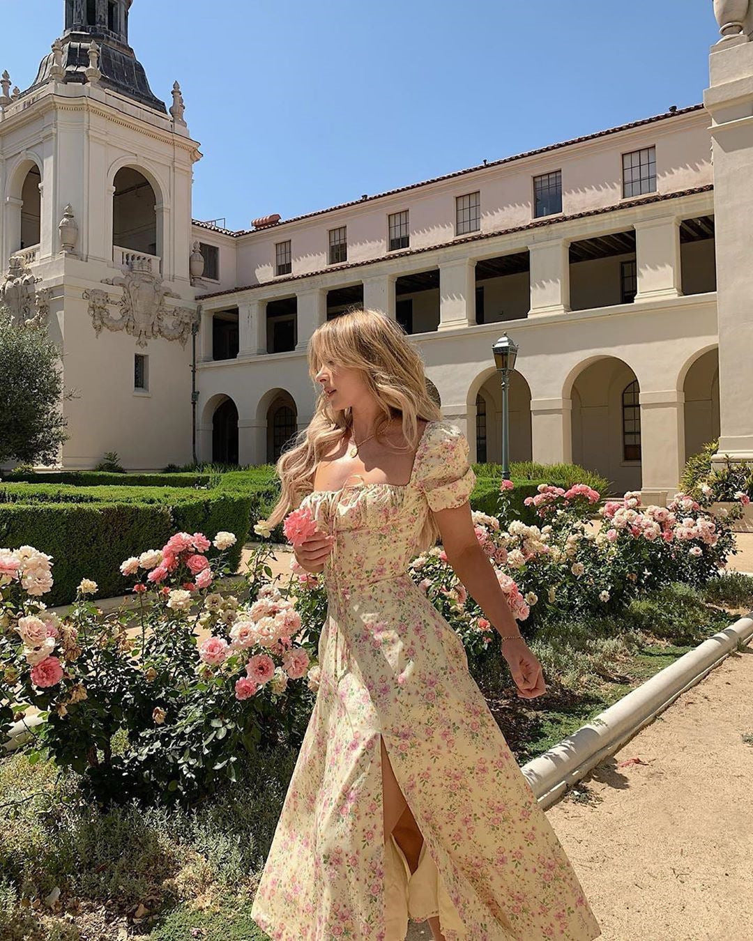 Floral Print Puff Elegant Dress