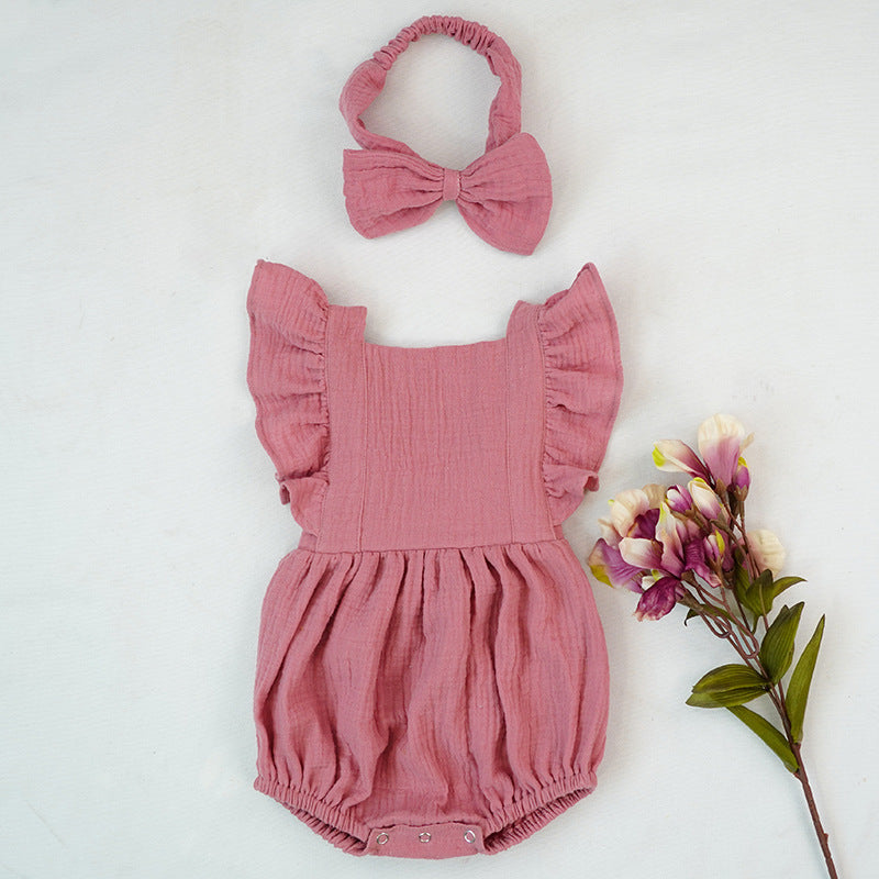 Ruffled short-sleeved girl romper