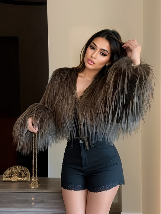 Elegant Faux Fur Crop Coat for Women