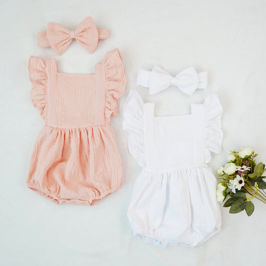 Ruffled short-sleeved girl romper