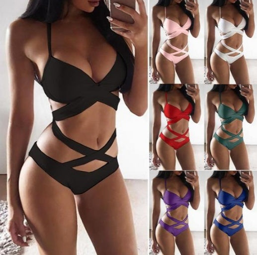 Sexy Black And White Color Matching Bikini Women'S Split Swimsuit