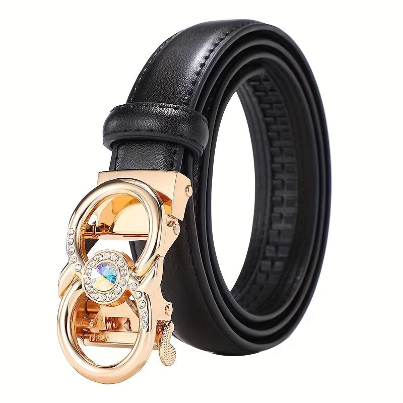 Women Leather Belt with Rhinestone