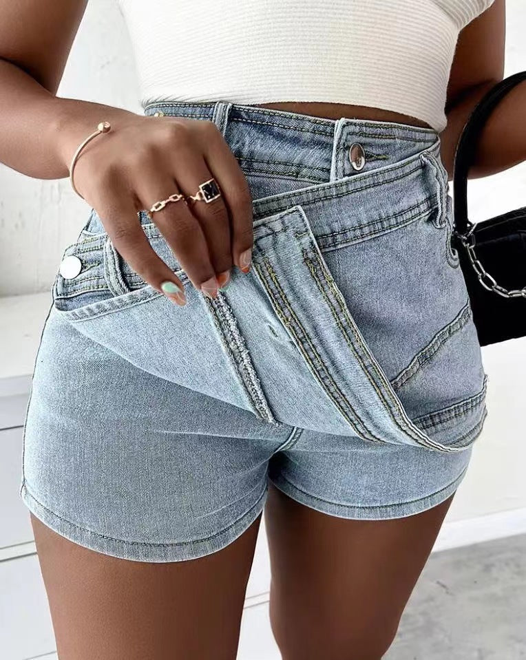 Vintage Denim Asymmetrical Hem A-Line Skinny Mini Skirt