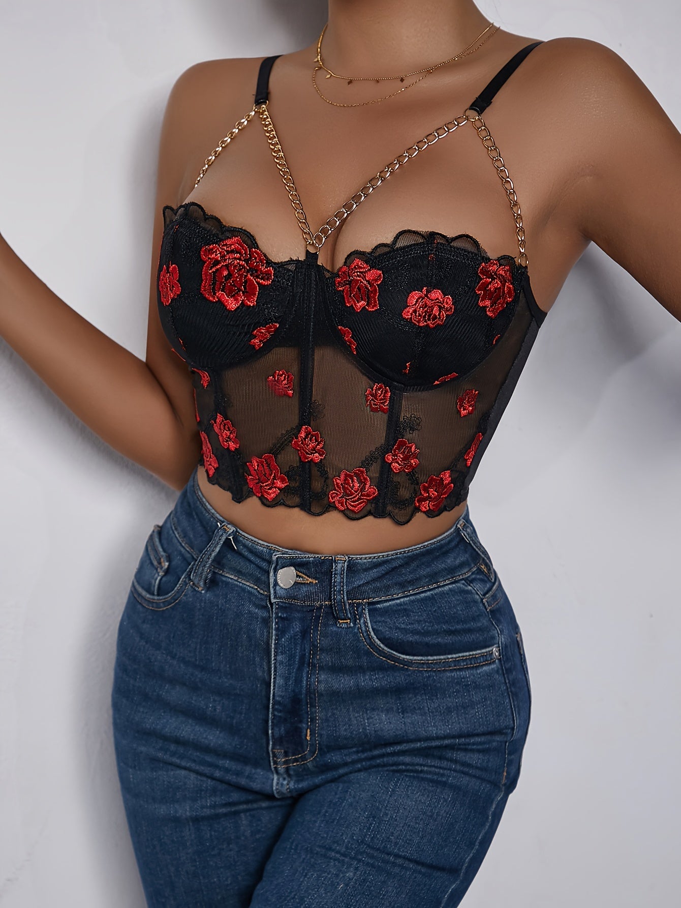 Floral Print Chain Detail Cami Top