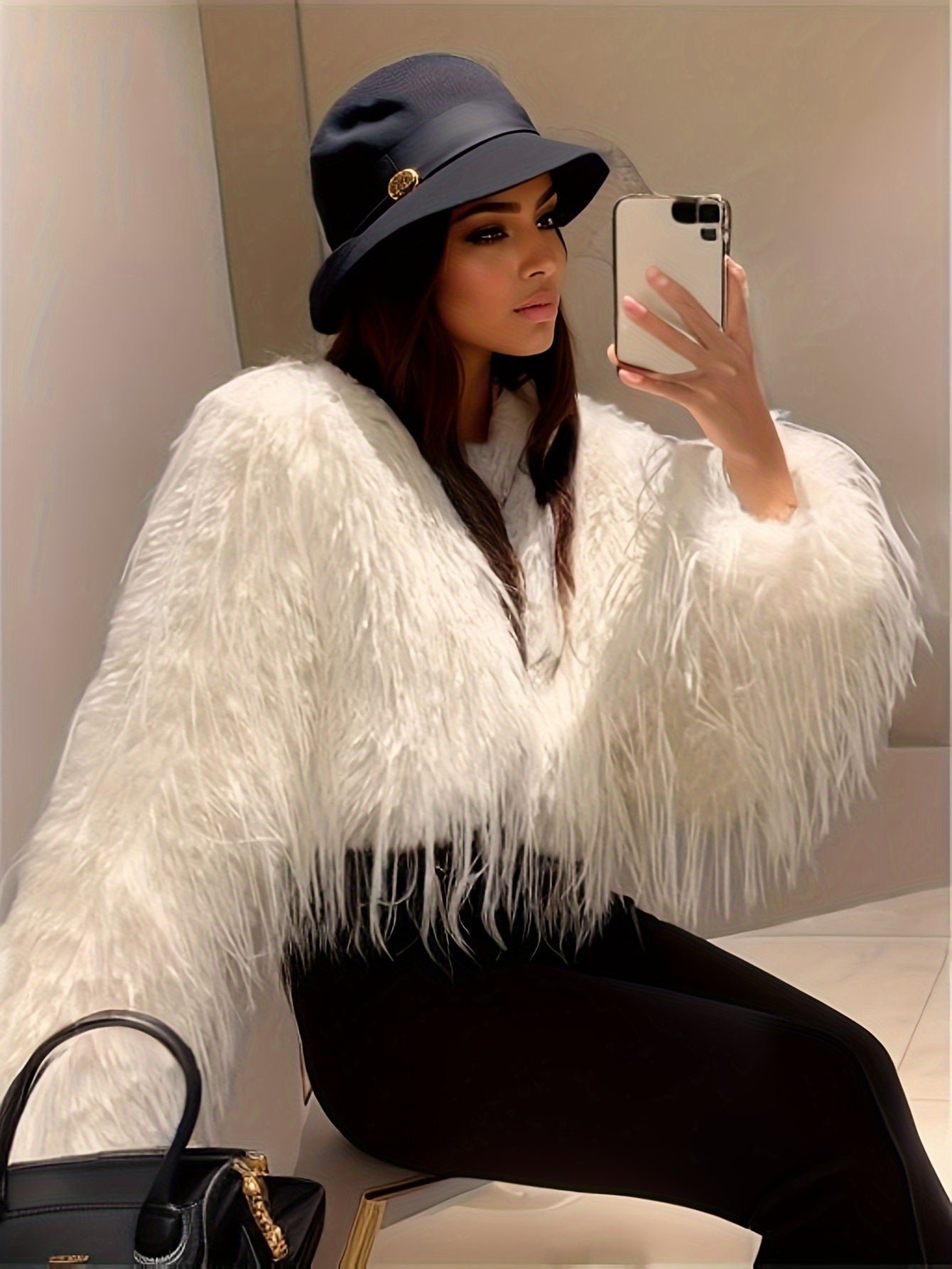 Elegant Faux Fur Crop Coat for Women