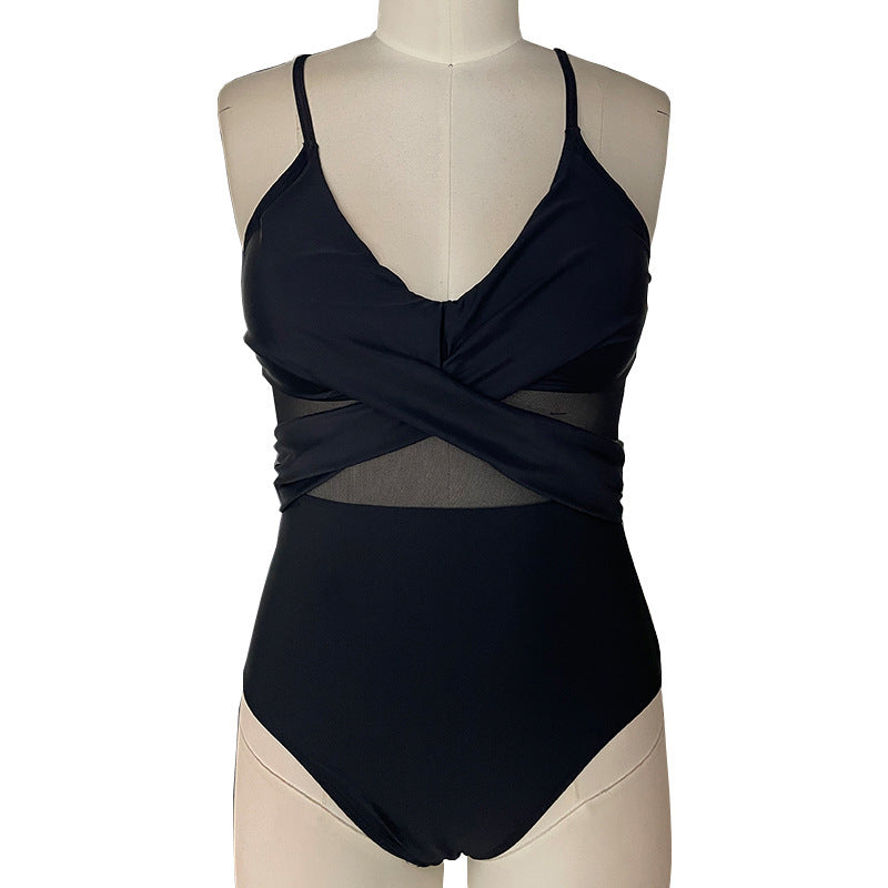 Mesh Spliced Backless One-piece Swimsuit