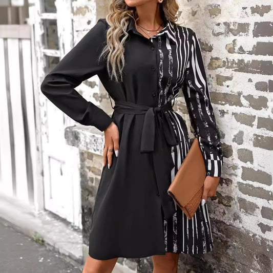 Contrast Printing Tied Dress