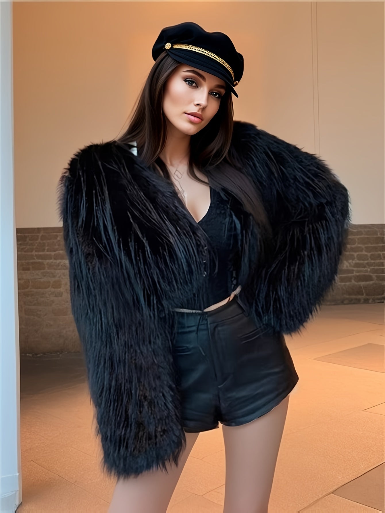 Elegant Faux Fur Crop Coat for Women