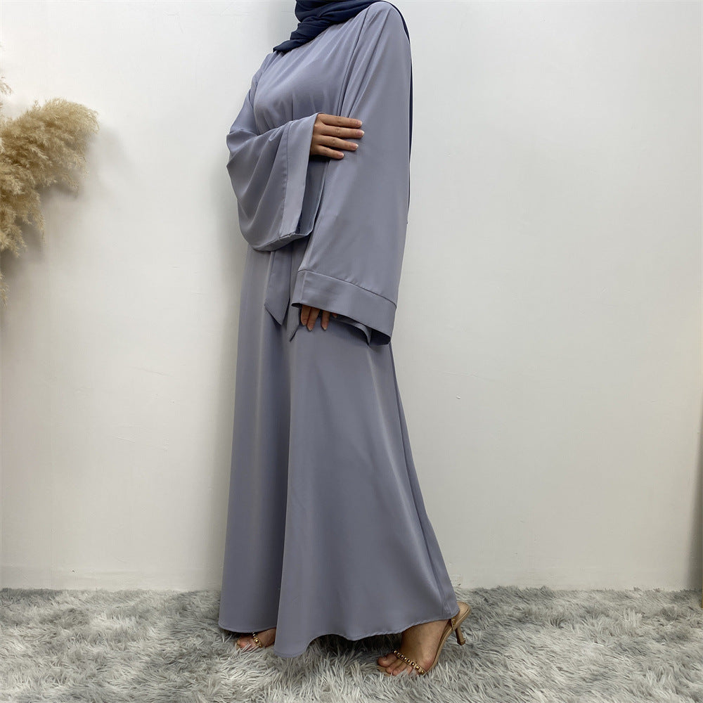 Solid Color Lace-up Muslim Dress