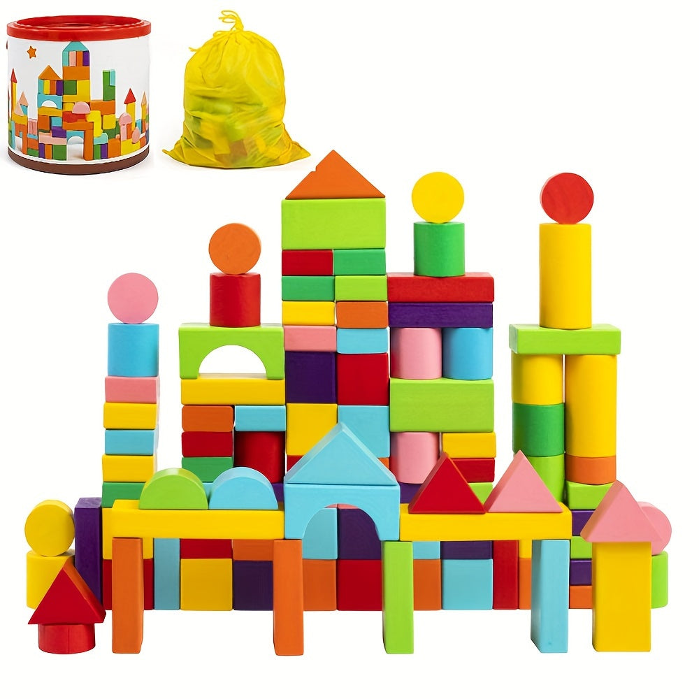 100 PCS Children Wood Building Blocks