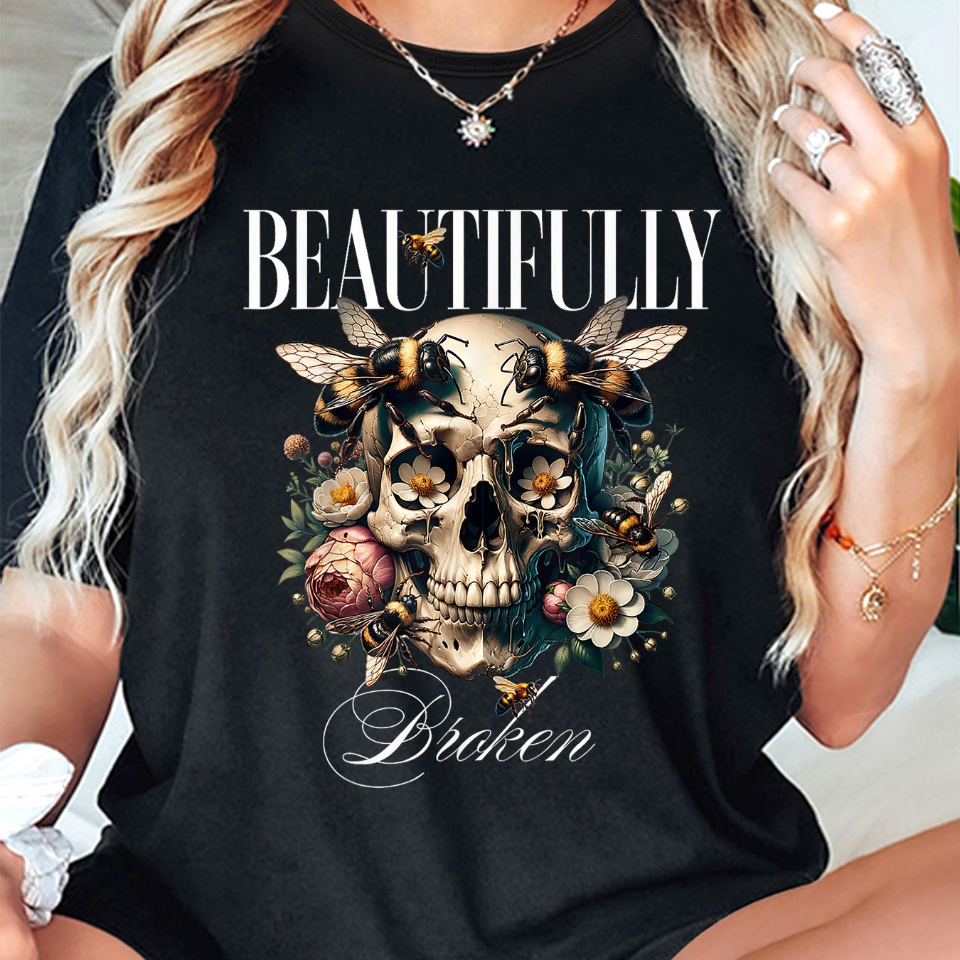 Beautifully Broken Bee Skull Tee