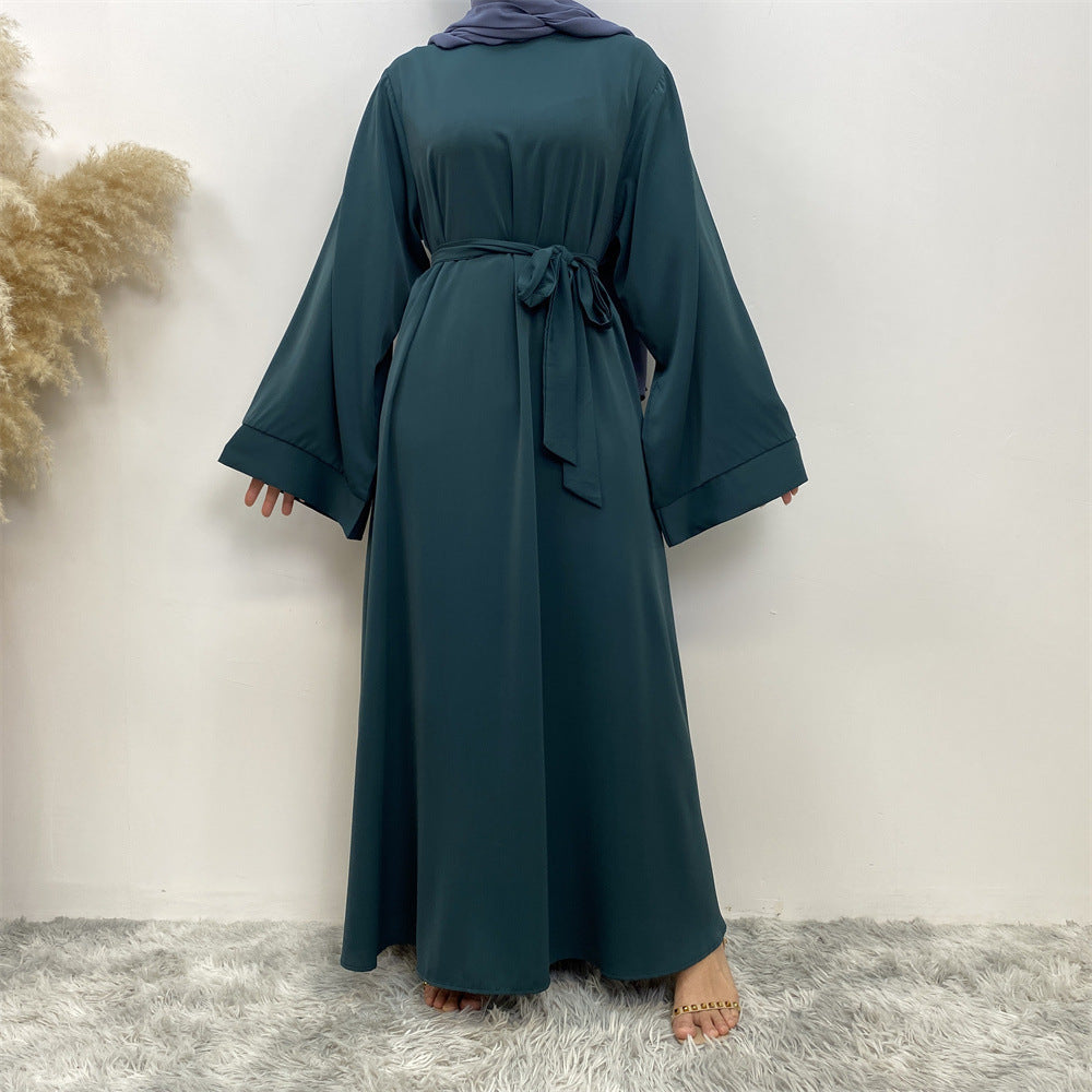 Solid Color Lace-up Muslim Dress