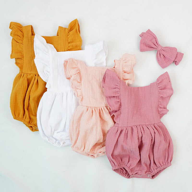 Ruffled short-sleeved girl romper