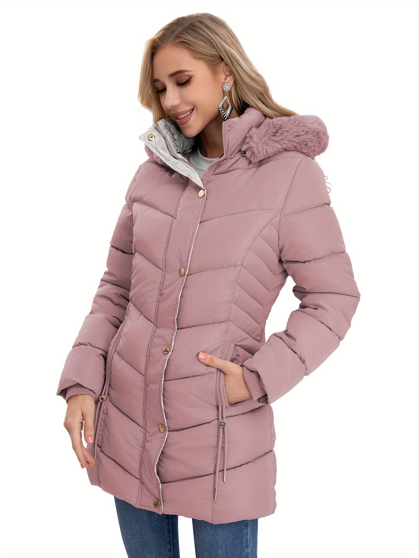 Lady's Mid-Length Cotton Jacket With Quilted Design