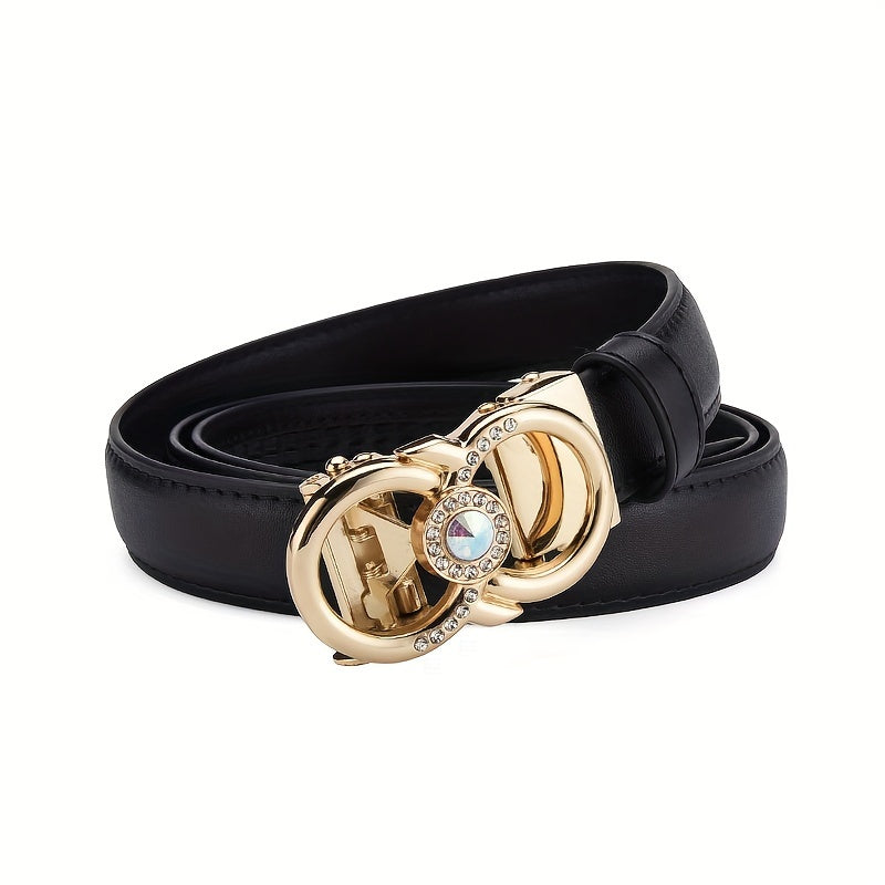 Women Leather Belt with Rhinestone