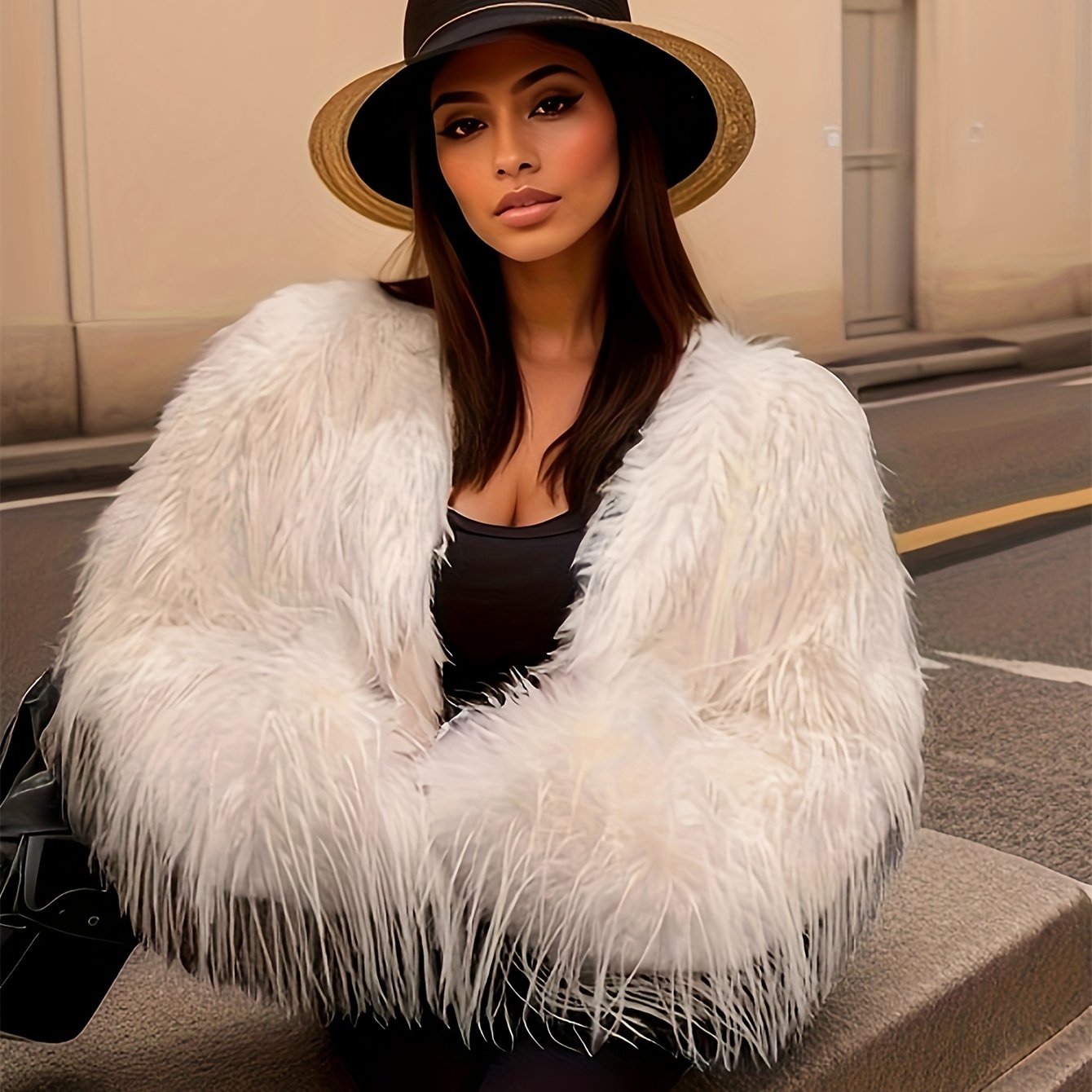 Elegant Faux Fur Crop Coat for Women