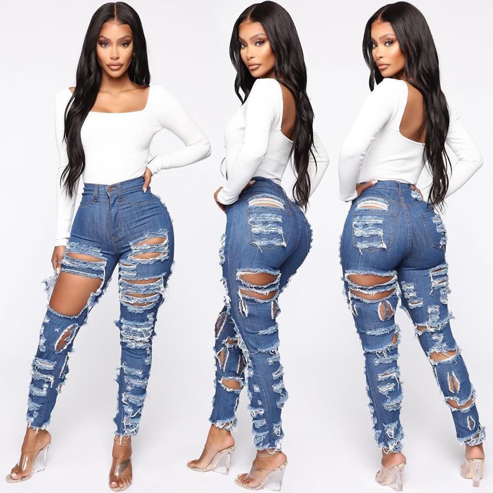 Women Cut And Tear Stretchy Jeans