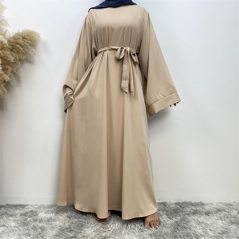 Solid Color Lace-up Muslim Dress