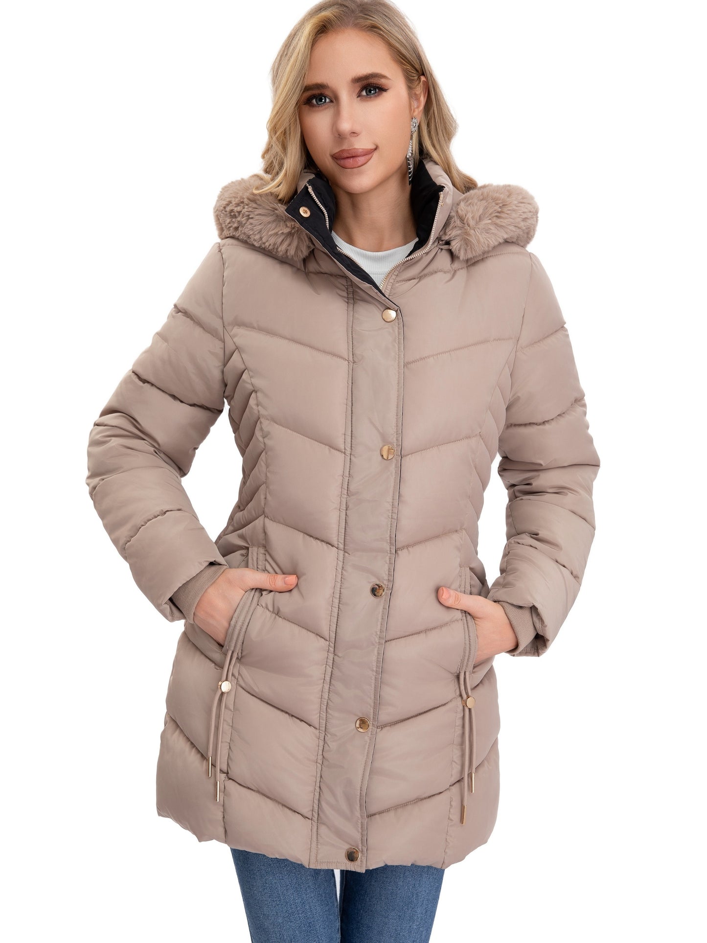 Lady's Mid-Length Cotton Jacket With Quilted Design