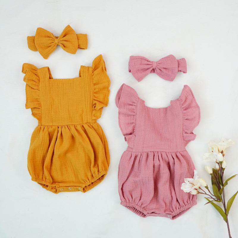 Ruffled short-sleeved girl romper