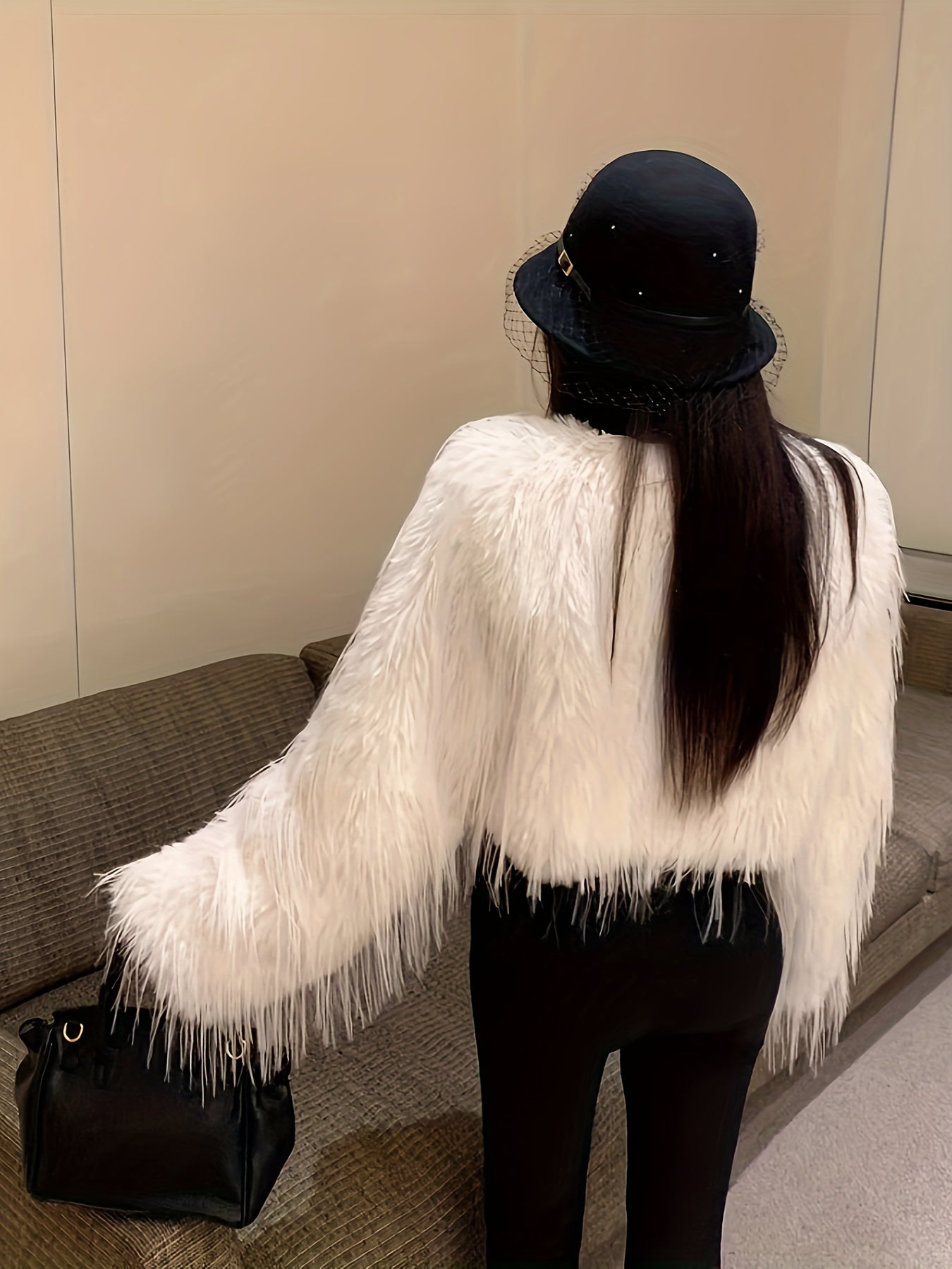 Elegant Faux Fur Crop Coat for Women