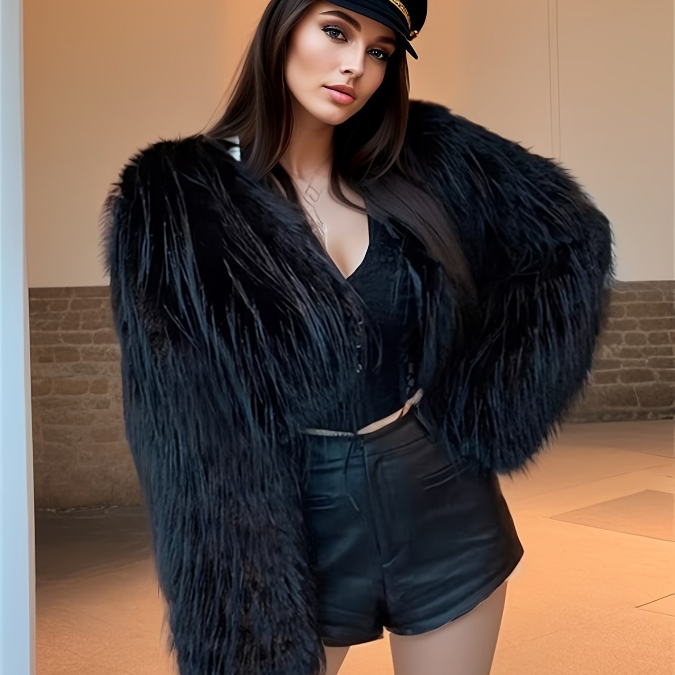 Elegant Faux Fur Crop Coat for Women