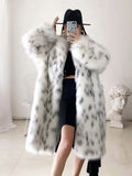 Women's Black & White Leopard Print Faux Fur Coat