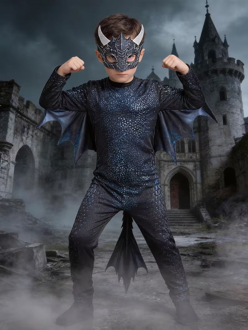 Kids’ Black Dragon Costume with Mask, Wings & Tail