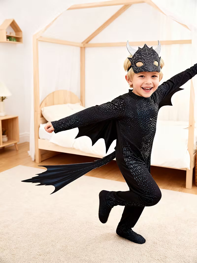 Kids’ Black Dragon Costume with Mask, Wings & Tail
