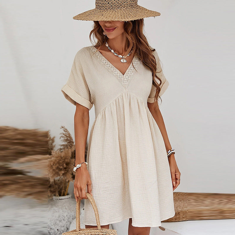 Solid Color Short Sleeve Dress