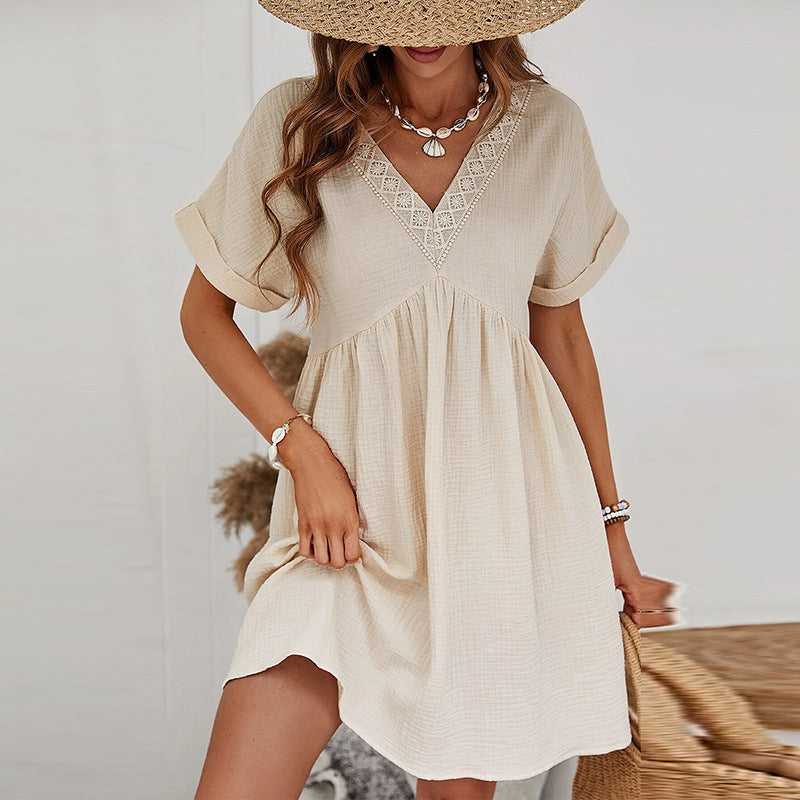 Solid Color Short Sleeve Dress