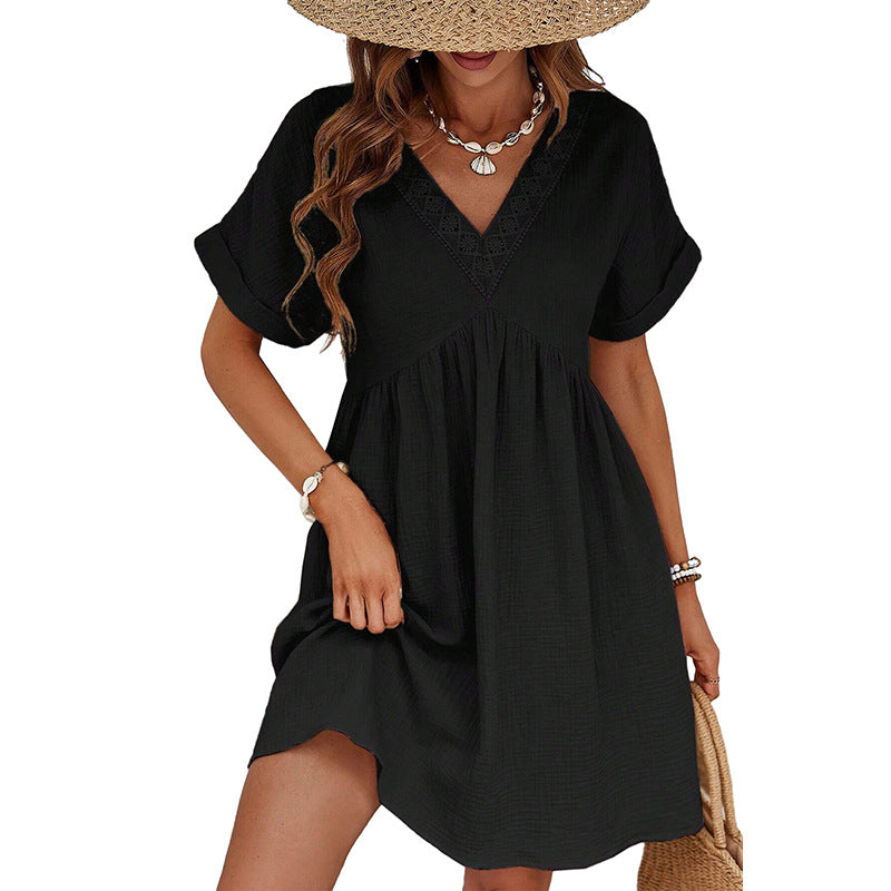 Solid Color Short Sleeve Dress