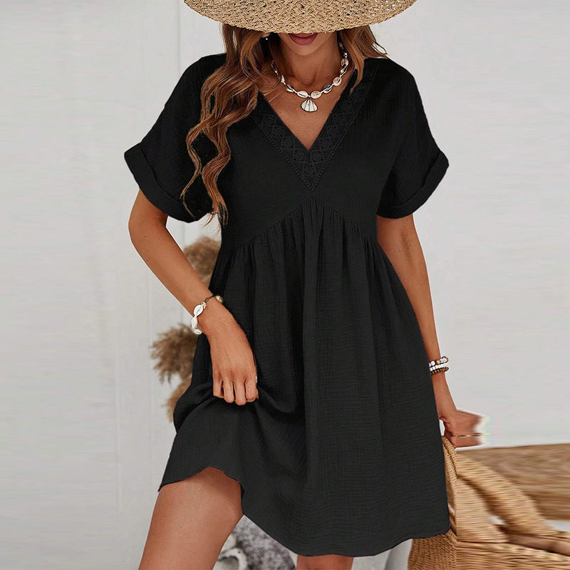 Solid Color Short Sleeve Dress