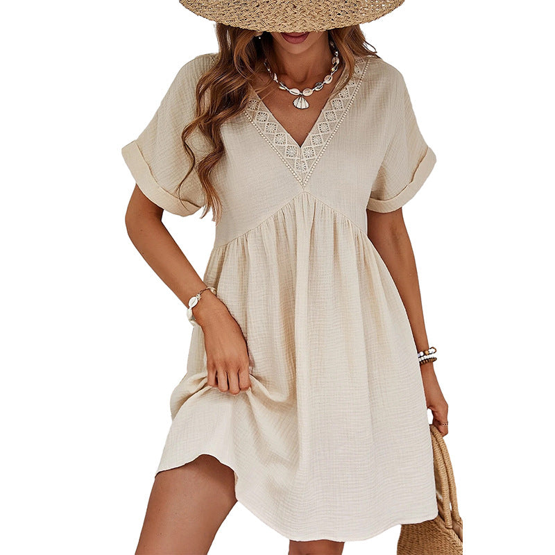 Solid Color Short Sleeve Dress