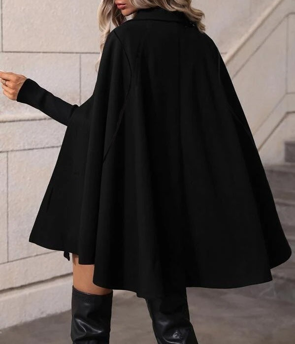 Solid Color Double Breasted Slit Batwing Sleeve Trench Coat